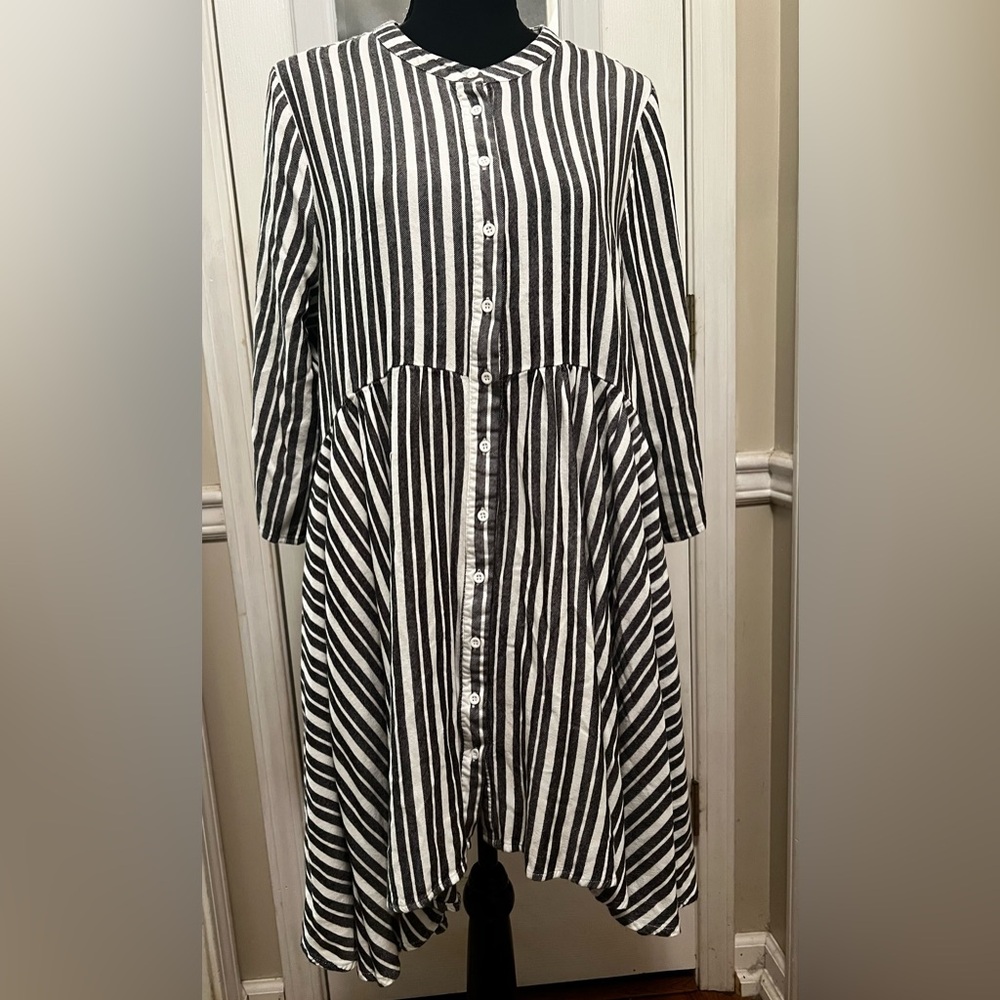 Adyson Parker Black and White Striped Button-Down Dress Sz XL PTP 19”